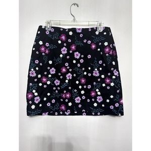 Loft Black Floral Embroidery Straight Mini Skirt 8 Side Zip Cottagecore NWT